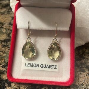 Genuine Lemon Quartz Pear Shaped Drop Earring’s Sterling Silver. Retail 158 NWT